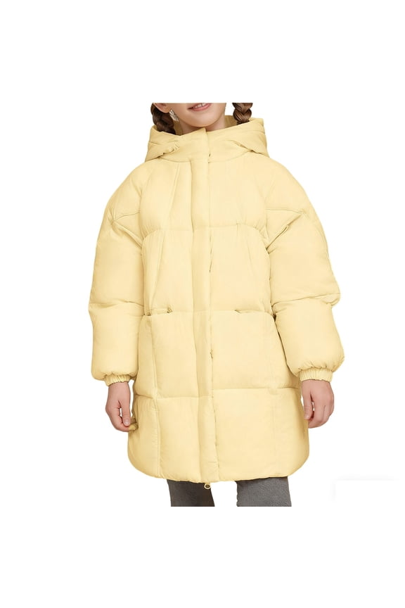 Girls Winter Down Coat with Hood Warm Long Puffer Jacket Over-the-Knee Parka Windproof Outerwear for 3-13 Years