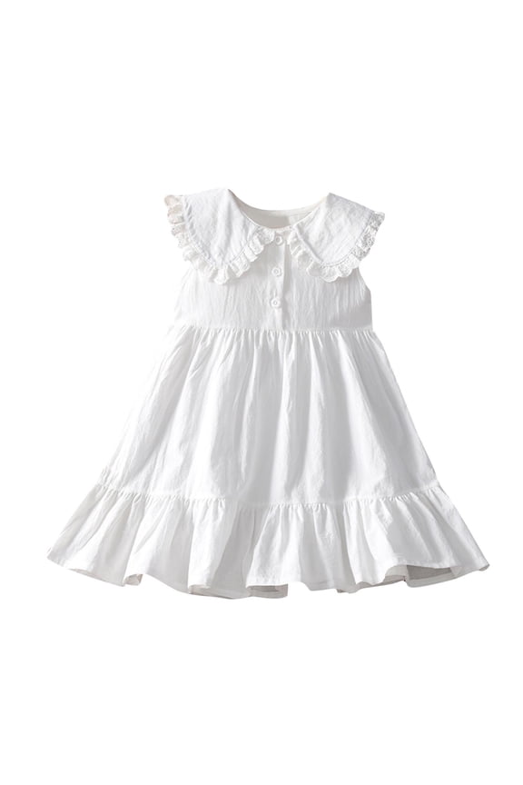 Girls Winter Dress Kids Girls Short Sleeve Dress Toddler Casual Dresses Summer Solid Color Cotton Flowy Sundress Puff Sleeve Cotton Dress for Kids White 2Y