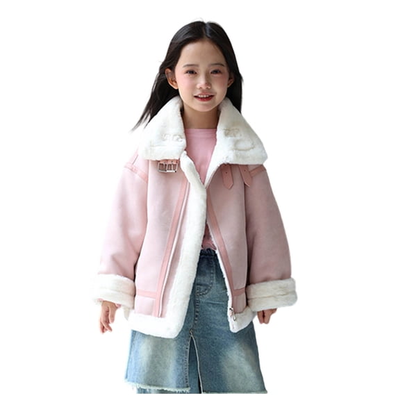 Girls Winter Faux Leather Jacket Long Sleeve Zip up Lapel Fleece Lined Thick Warm Coat Fall Trendy Kids Jackets (9 Years, Pink)