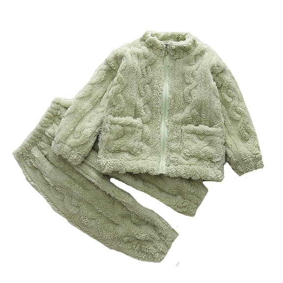 Girls Winter Flannel Pajama Set Cozy Loungewear Two Piece Outfit with Zipper Shirt Soft Coral Velvet Sleepwear for Children Toddler and Kids