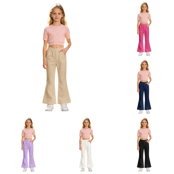 Girls Winter Flared Pants for Girls High Withed School Style Trousers Lined High Rise Cozy Autumn–Winter Kids Pants Girls Lined Leggings Pants Baseball Pants for Babies Toddler Cat Pants Cat