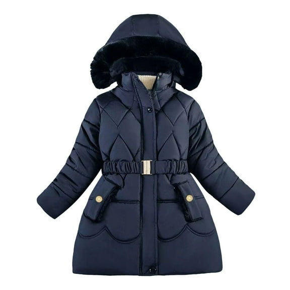 Girls Winter Fleece Coats Lined Warm Long Puffer Jackets Kids Windproof down Overcoats Outerwear