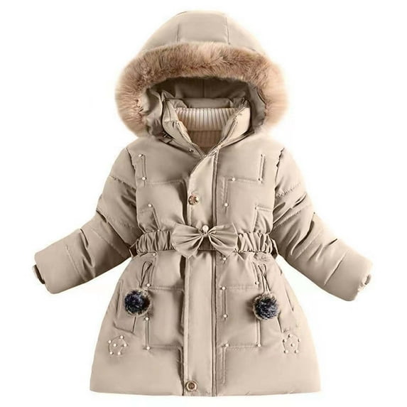 Girls' Winter Fleece-Lined Mid-Length Jacket Sherpa Furry Hood Wind-resistant Coat Warm Outerwear for Tweens Daily School & Festive Celebrations
