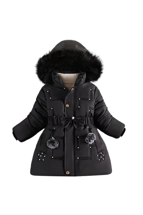 Girls' Winter Fleece-Lined Mid-Length Jacket Sherpa Furry Hood Wind-resistant Coat Warm Outerwear for Tweens Daily School & Festive Celebrations