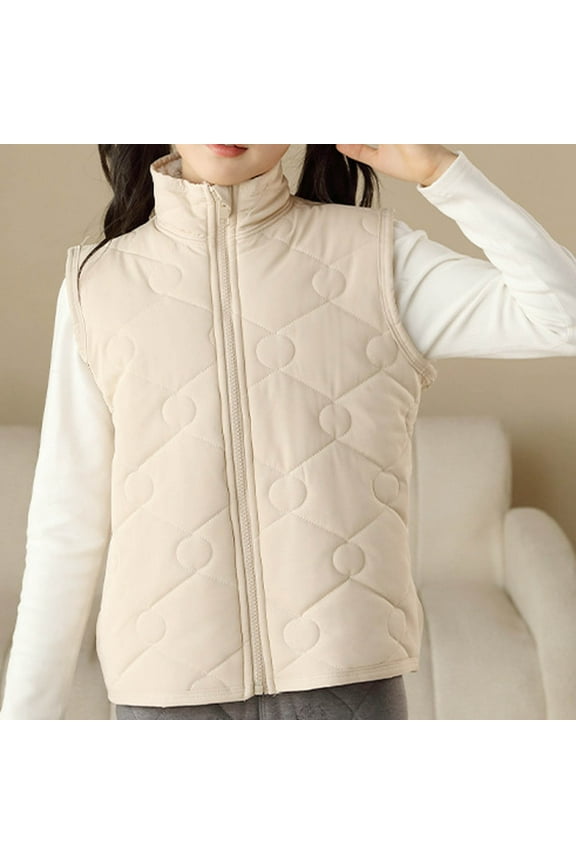 Girls Winter Fleece Lined Vests Warm Lightweight Sleeveless Puffer Jacket Kids Casual Quilted Outerwear New Fall Vests for Girls Beige 10-11 Years