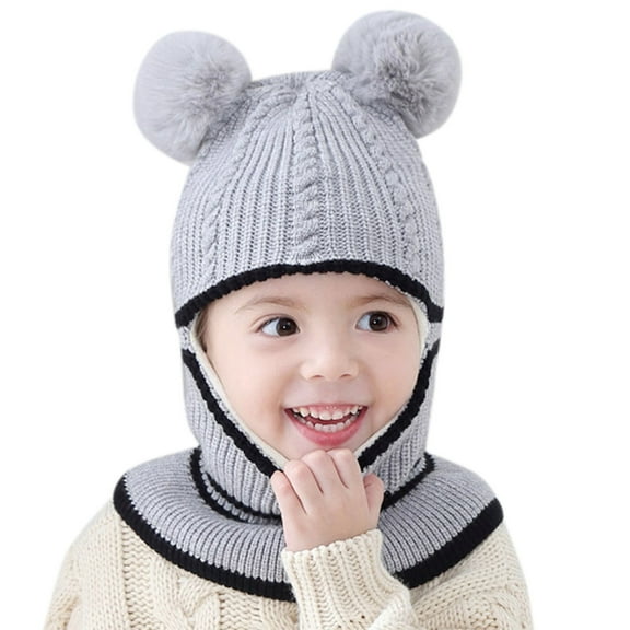 Girls Winter Hat Scarf Knit Winter Beanie Hats with Double Pom Soft Warm Winter Knit Cap for Girls