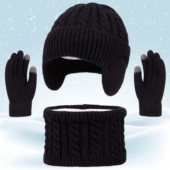 Girls Winter Hats Gloves and Scarf Set, Knitted Lined Beanie Hat Neck Warmer Mittens Set for Ages 2-12 Years Girls Boys