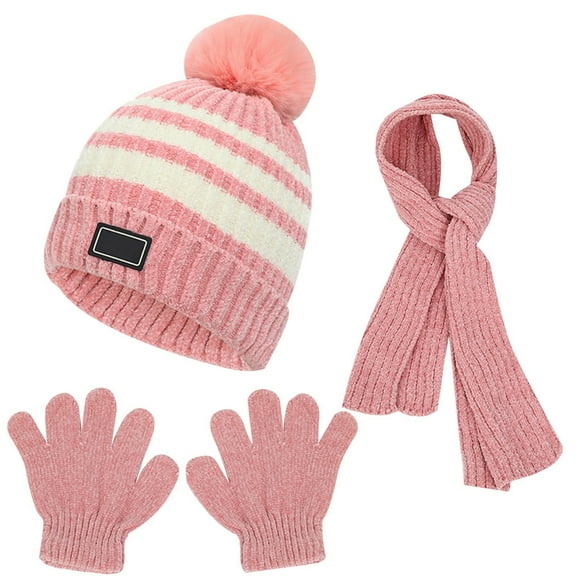 Girls Winter Hats Scarf Glove Set, Warm Lined Hat Gloves Knit Scarf Set for Boys Girls