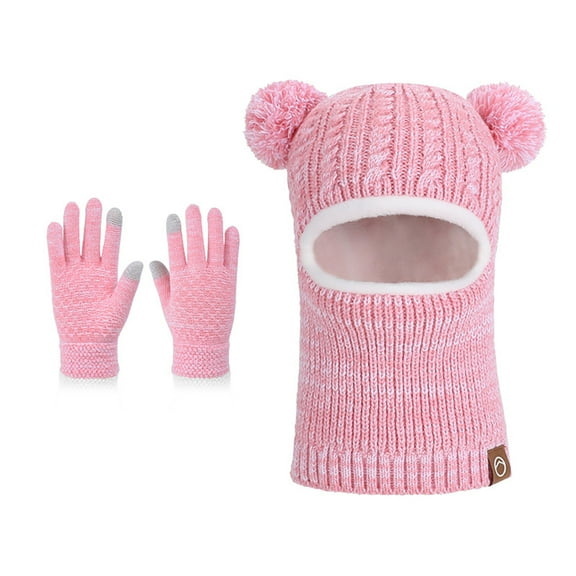 Girls Winter Hats with Scarf and Gloves Set, Warm Lined Hat Knit Gloves Set for 4-10 Years Girls Boys