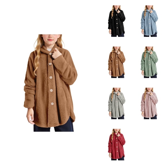 Girls Winter Hooded Jacket â Cozy Warm Zip-Up Teddy Coat with Pockets for Toddlers and Kids