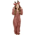 thumbnail image 1 of Girls Winter Hooded Romper Jumpsuit Cozy Reindeer Soft Warm Playwear For Toddler Kids, 1 of 6