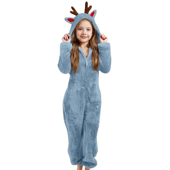 Girls Winter Hooded Romper Jumpsuit Cozy Reindeer Soft Warm Playwear For Toddler Kids
