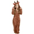 thumbnail image 1 of Girls Winter Hooded Romper Jumpsuit Cozy Reindeer Soft Warm Playwear For Toddler Kids, 1 of 6