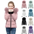 thumbnail image 1 of Girls Winter Jacket Hooded Plush Trim Padded Coat Wind Resistant Zip Up Warm Outerwear with Pockets for Kids Cold‑Weather Snow Wear & Daily Travel, 1 of 4