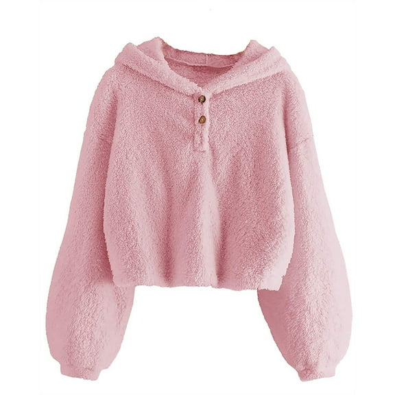 Girls Winter Jackets Kids Girl's Fleece Hoodie Warm Loose Pullover Jackets Tops Coat New Fall Jackets Winter Outerwear Pinks M