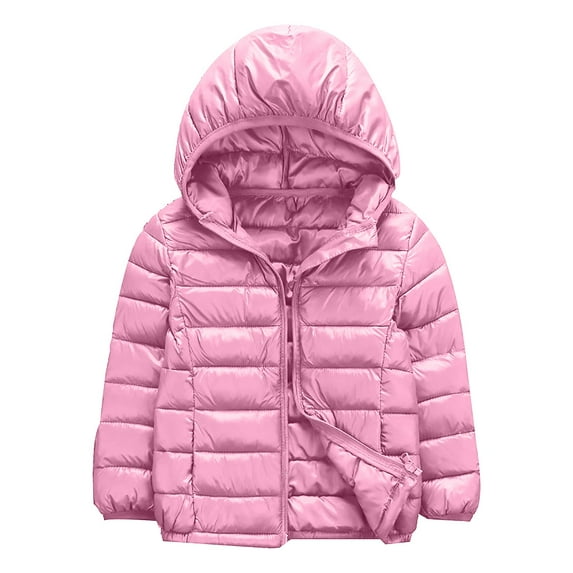 Girls' Winter Jacket Quilted Puffer Jacket Hood Outerwear Coat for Girls(Light Pink,6-7Y)