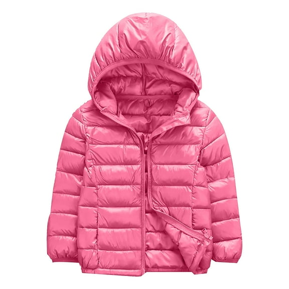 Girls' Winter Jacket Quilted Puffer Jacket Hood Outerwear Coat for Girls(Pink,6-7Y)