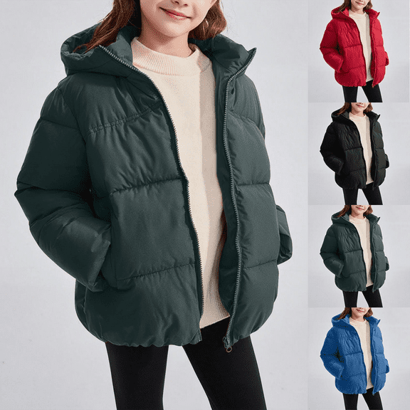 Girls Winter Jacket Thicken Winter Water-Resistant Windproof Hooded Cotton Wadding Coat with Zipper for Outdoor Everyday Casual