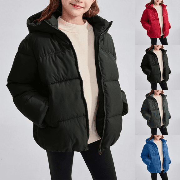 Girls Winter Jacket Thicken Winter Water-Resistant Windproof Hooded Cotton Wadding Coat with Zipper for Outdoor Everyday Casual