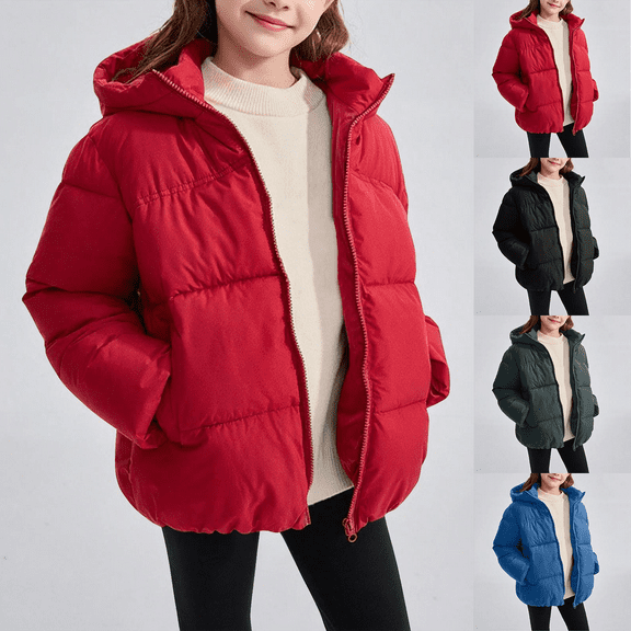Girls Winter Jacket Thicken Winter Water-Resistant Windproof Hooded Cotton Wadding Coat with Zipper for Outdoor Everyday Casual