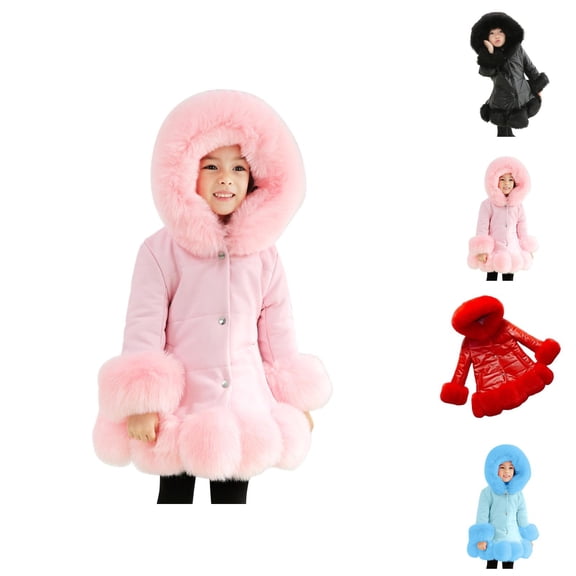 Girls Winter Jacket Winter Clothes for Girls Girls Coat&jacket Kids Little Girl's Thicken Coat Winter Warm Leather Button Down Jacket With Hood Long Sleeve Outerwear