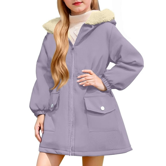 Girls Winter Jacket with Hood, Sherpa Fleece Lined Heavyweight Long Parka Coat with Pockets Full-zip Snow Outerwear (11 Years, Purple)