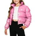 thumbnail image 1 of Girls Winter Jackets Bright Color Cropped Length Warm Coat Vintage Zip-up Overcoat Disco Party Outfits (6-7 Years, Pink), 1 of 6