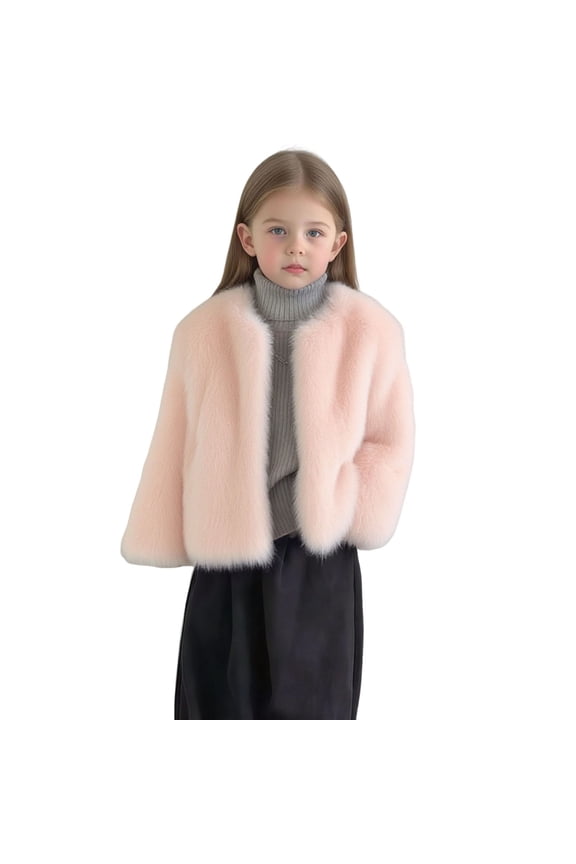 Girls Winter Jackets Faux Fur Coat Open Front Dressy Casual Cardigans Outerwear Solid Color 1-12 Years (2-3 Years, Pink)