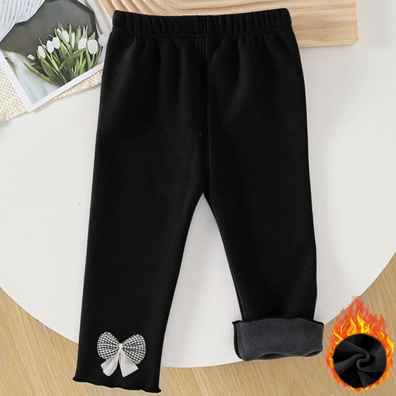 Girls Winter Leggings Fleece Lined Cute Soft Cotton Stretchy Ankle Length Tights Pants for Kids Uniform Pants for Kids Black 2Y