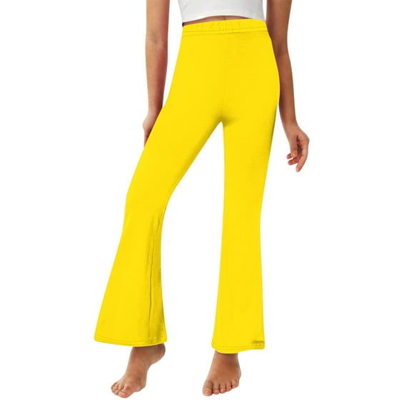 Girls Winter Leggings New Girls Stretch Yoga Pants High Waisted Flare Leggings Workout Casual Trousers Kids Cute Outfits Yellow 5 Years