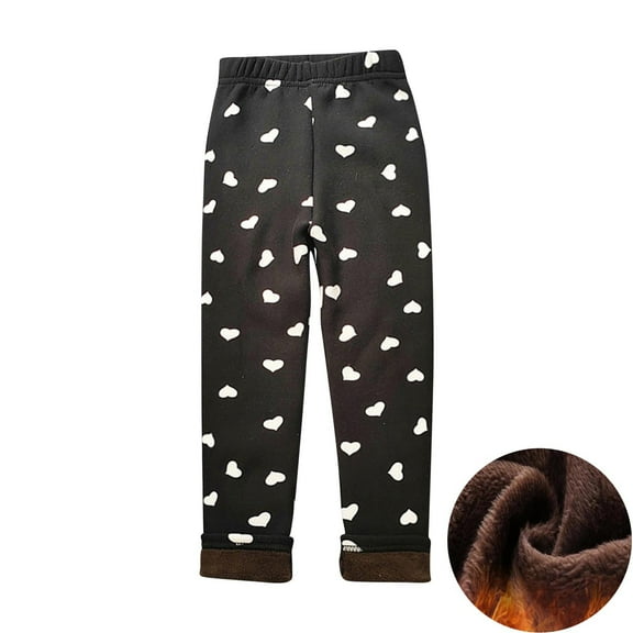 Girls Winter Leggings Warm Printed Elastic Waist Fleece Lined Pants Cotton Plush Tight Fashion Boys Outfits, Brown, 3 Years