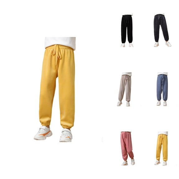 Girls Winter Lined Wide Leg Sweatpants â Thickened Lined Warm Loose Fit Casual Trousers with Pockets for Toddlers & Kids Ages 4-15