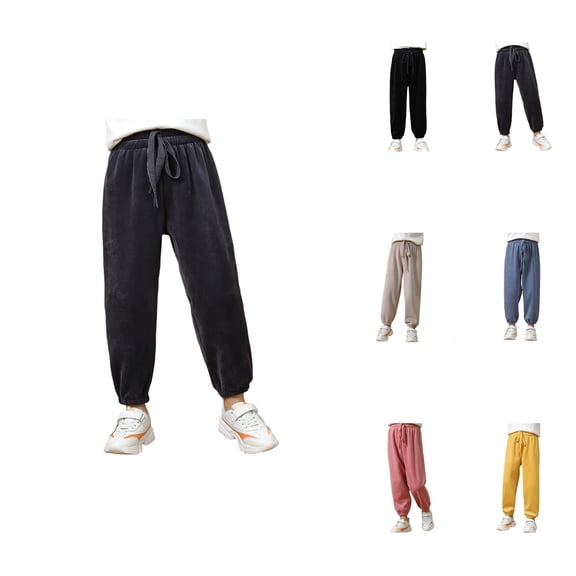 Girls Winter Lined Wide Leg Sweatpants – Thickened Fleece Lined Warm Loose Fit Casual Trousers with Pockets for Toddlers & Kids Ages 4-15