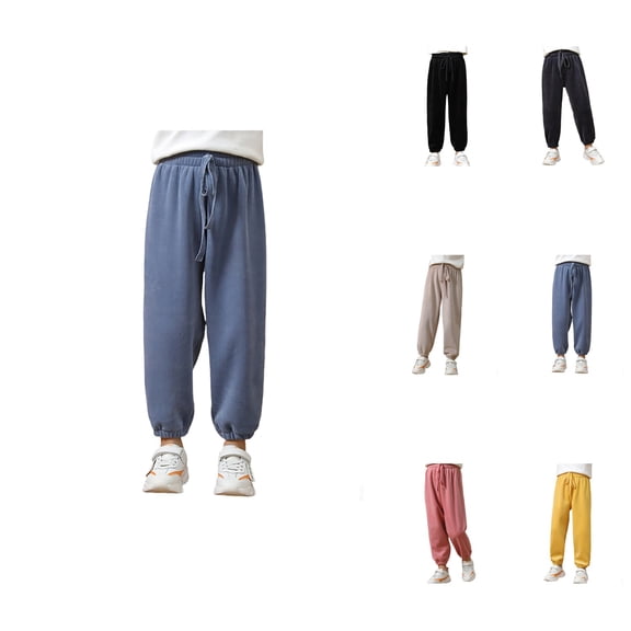 Girls Winter Lined Wide Leg Sweatpants – Thickened Fleece Lined Warm Loose Fit Casual Trousers with Pockets for Toddlers & Kids Ages 4-15