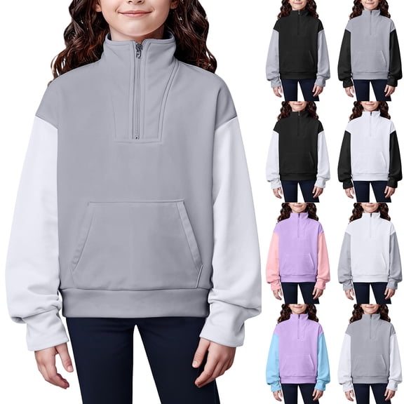 Girls Winter Outfits 4-16 Girls Half Zip Sweatshirt Quarter Zip Pullover Kids Long Sleeve Sweatshirts Fall Top for Teen Girls