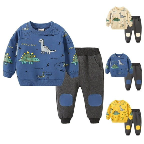 Girls Winter Outfits Boys Sweatsuit Long Sleeve Print Crewneck Sweatshirt and Pant 2 Piece Set for 2-9 Years Dinosaur Print