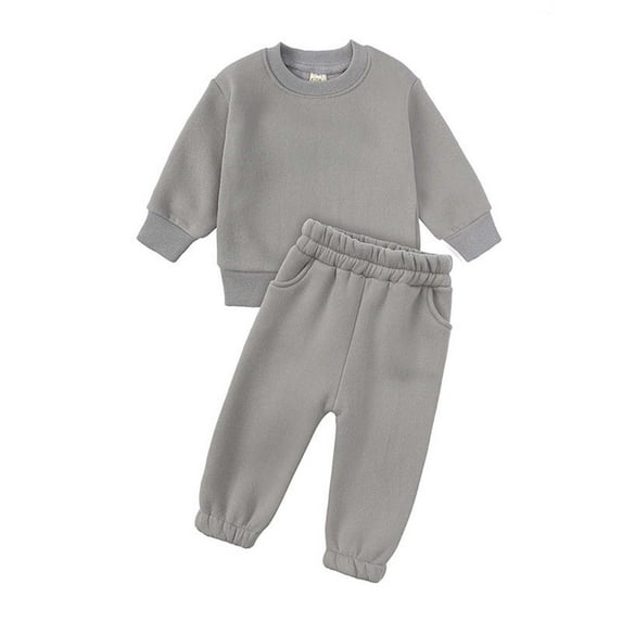 Girls Winter Outfits Girls Boys Fall Winter Long Sleeve Round-Neck Blouses and Casual Pants Baby Suit New Casual Matching Sets Gray 7-8T