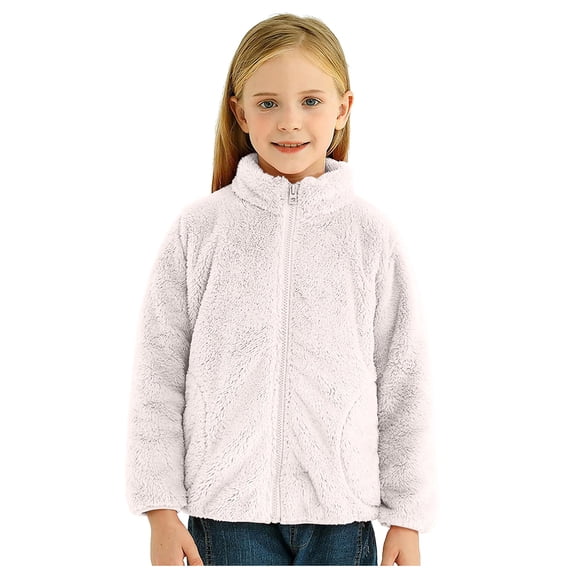 Girls Winter Outfits Girls Fuzzy Outerwear Jacket Kids Soft Oversized Jackets Zip up Hoodie Warm Sweatshirt with Pockets