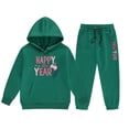 thumbnail image 1 of Girls Winter Outfits Long Sleeve Hooded Sweater Pants Set 2025 New Year Print Casual Kids Clothes Two Piece Set, 1 of 3