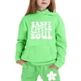thumbnail image 1 of Girls Winter Outfits Long Sleeve Letter Print Fleece Hoodie Pullover Top and Long Sweatpants Set Fall Toddlers Girls Clothing Light Green,2-3 Years, 1 of 5