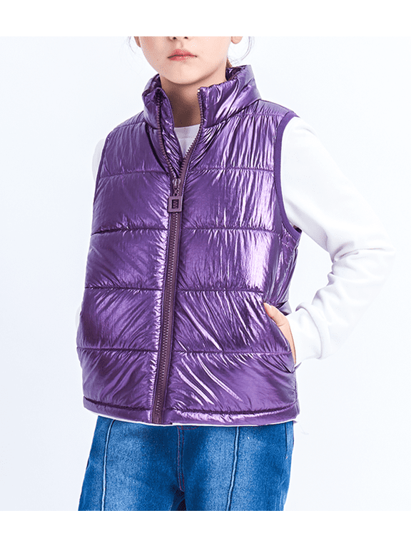 Girls Puffer Vest Purple Kids Winter Jacket Lightweight Clothes with Pockets 3-12 Years