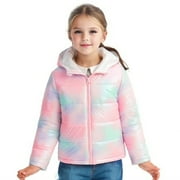 Girls Winter Puffer Jacket Kids Hooded Quilted Coat Warm Lightweight Water-Resistant with Pockets Rainbow 3-12 Years