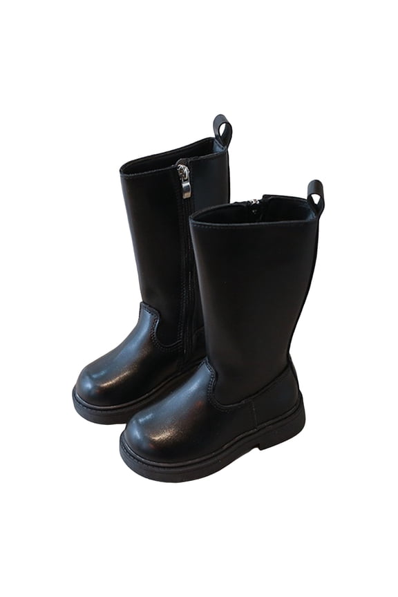 Girls Winter Riding Boots Comfy Warm Waterproof Mid Calf Booties Round Toe Splice Leather Zip up Kids Dress Boots Black 11 Little Kid