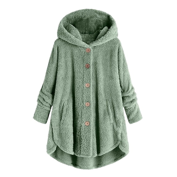 Girls Winter Sherpa Fleece Hooded Jackets Casual Cute Button Down Long Coat Soft Fuzzy Windproof Thermal Outerwear 5-14 Years
