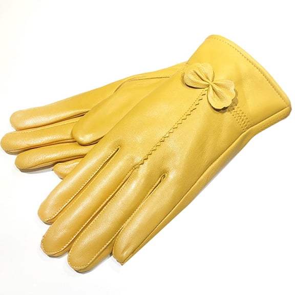 Girls Winter Short Gloves Leather Mittens Real Leather Winter Gloves for Women