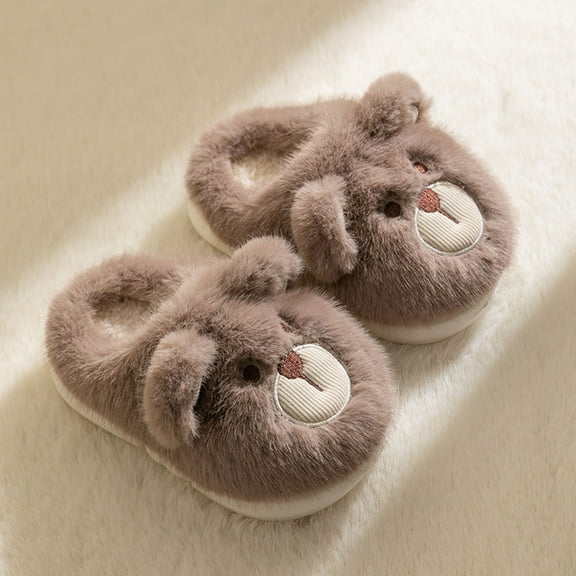 Girls Winter Slippers Fuzzy Warm Indoor Cute Bear Design Comfortable Girls Slippers for Home Wear,Z01 Coffee,12-18 Months