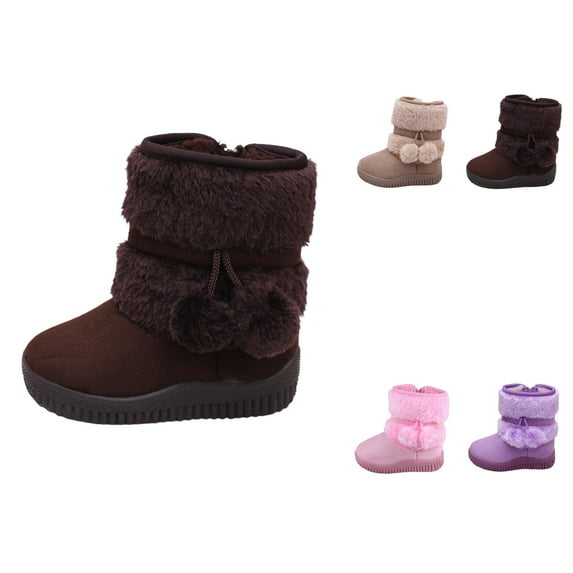 Girls' Winter Snow Boots â Thick Soles, Warm Lined, Mid-Calf, Side Zipper, Non-, Solid Color Outdoor Shoes for Toddlers