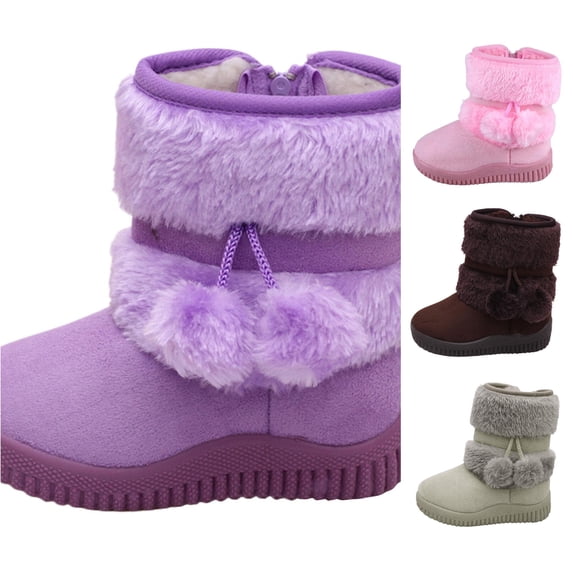 Girls Winter Snow Boots with Zip Non Warm Lined Shoes for Kids