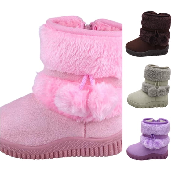 Girls Winter Snow Boots with Zip Non Warm Lined Shoes for Kids