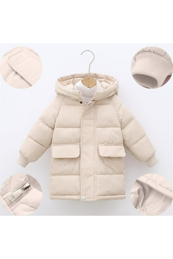 Girls Winter Snow Coats Mid-Length Warm Jackets Heavyweight Water-Resistant Quilted Thickened Cotton Wadding Hooded Outerwear(2-13Y)